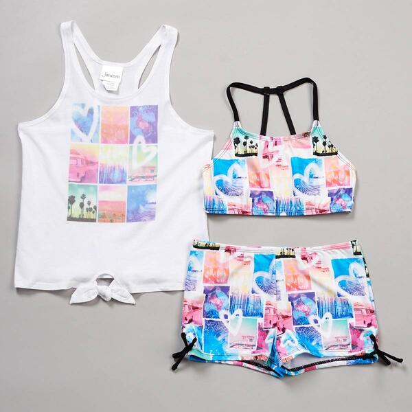 Girls &#40;7-16&#41; Jantzen 3pc. Cali Photo Bikini & Boyshorts Swim Set - image 