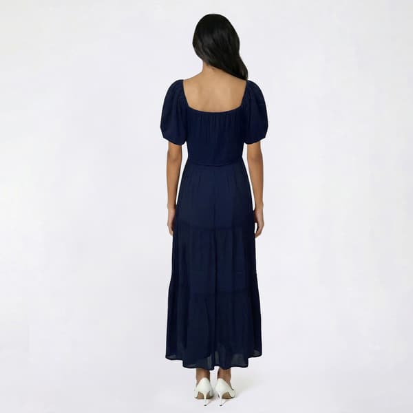 Juniors Trixxi Puff Sleeve Tie Front Tier Midi Dress