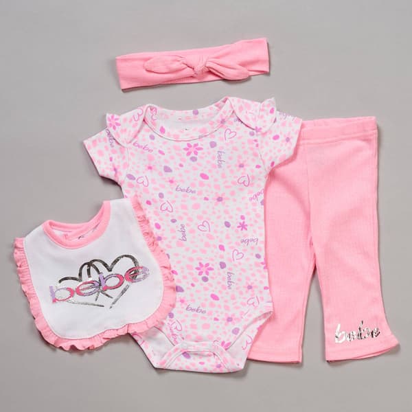 Baby Girl &#40;NB-9M&#41; Bebe 4pc. Cheetah & Solid Bodysuit Pants Set - image 