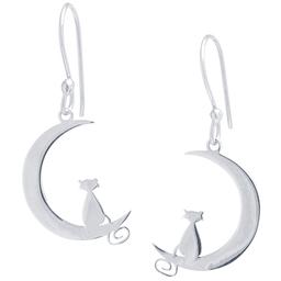 Sterling Silver Laser Cut Cat & Moon Drop Earrings