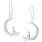 Sterling Silver Laser Cut Cat & Moon Drop Earrings - image 1