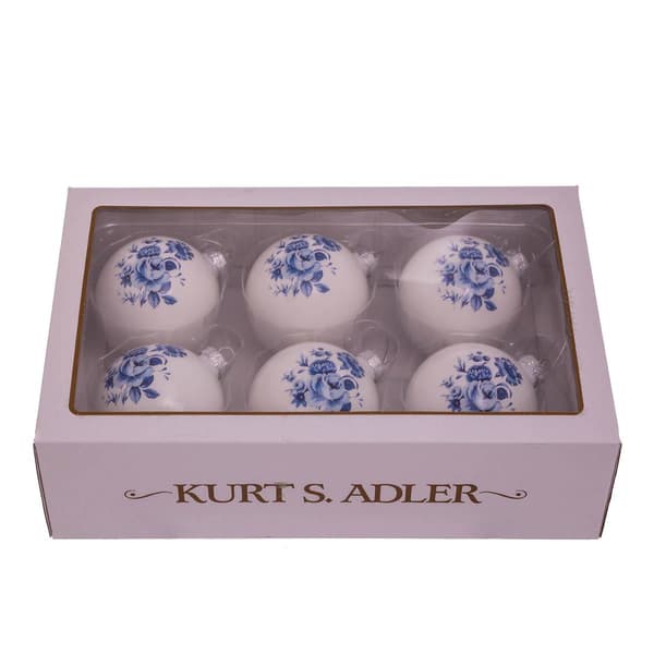 Kurt S. Adler 80MM Delft Blue Glass Ball Ornaments - Set of 6