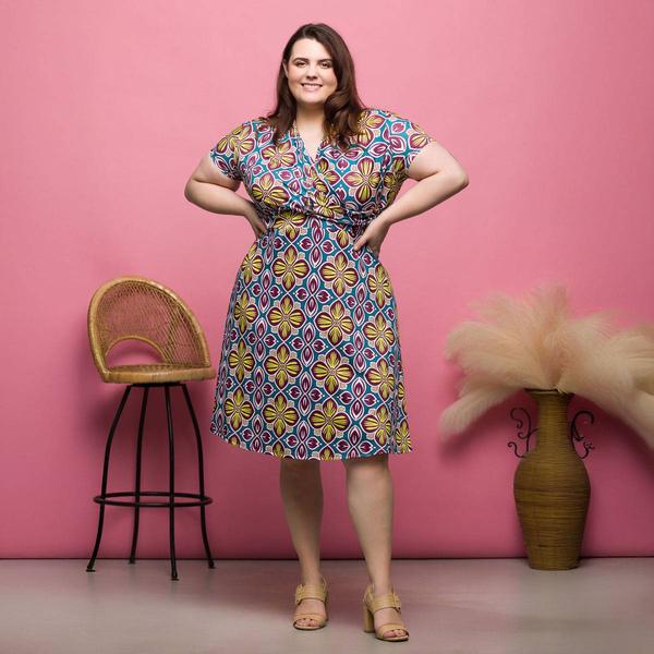 Plus Size 24/7 Comfort Apparel Floral Short Sleeve Wrap Dress