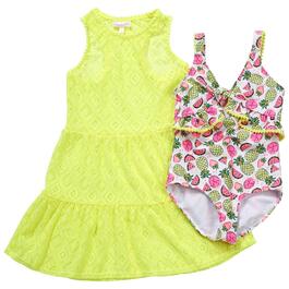 Girls &#40;7-12&#41; BMagical One Piece Fruit Swimsuit w/ Coverup Dress