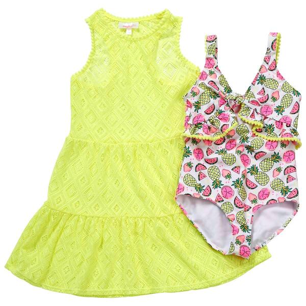 Girls &#40;7-12&#41; BMagical One Piece Fruit Swimsuit w/ Coverup Dress - image 