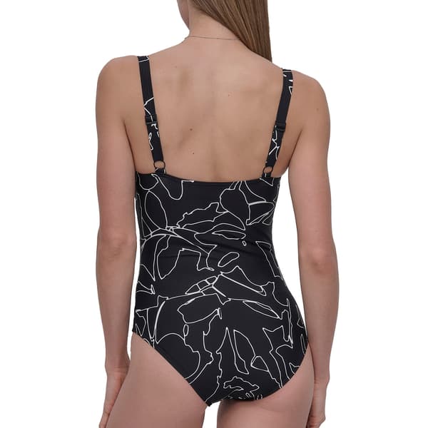 Womens DKNY Starburst Abstract Floral One Piece Swimsuit
