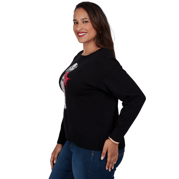 Plus Size Ruby Rd. Mysterious Romance Dalmatian Intarsia Sweater