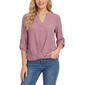 Womens NY Collection Roll Tab Woven Knot Front Solid Crepe Blouse - image 1