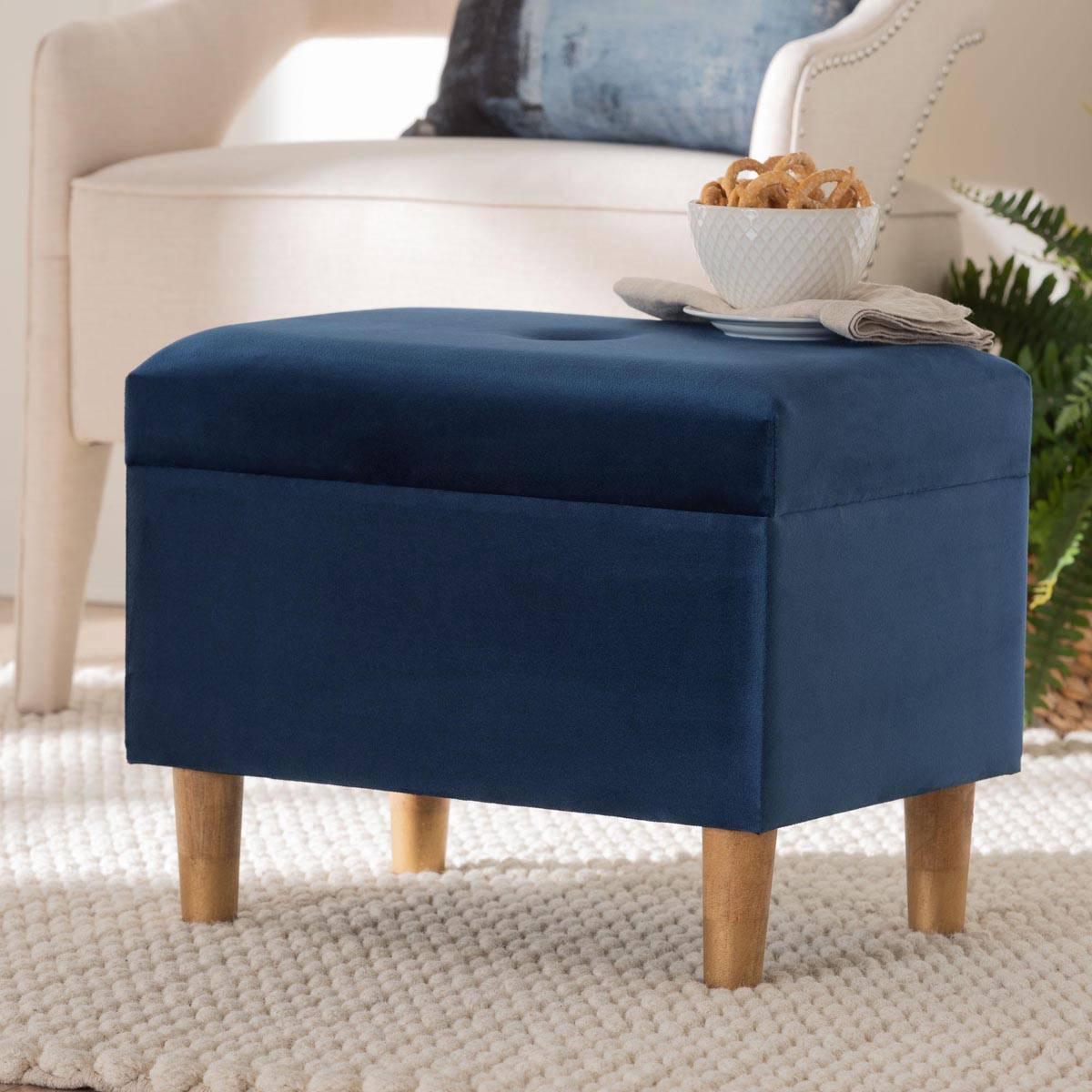 Baxton Studio Elias Modern Navy Velvet Fabric Storage Ottoman