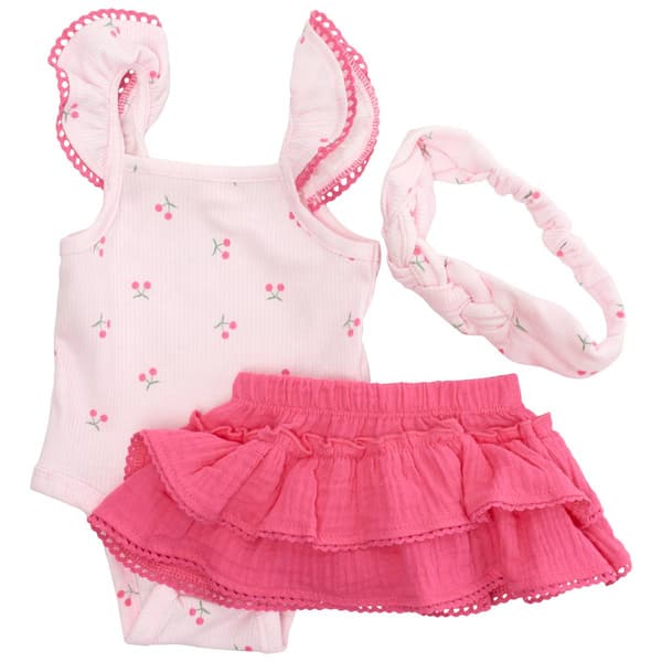 Baby Girl &#40;NB-9M&#41; BTween&#174; 3pc. Cherry Bodysuit & Ruffle Skirt Set