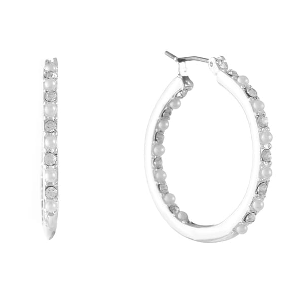 Gloria Vanderbilt Silver-Tone Pearl Inside Outside Hoop Earrings - image 