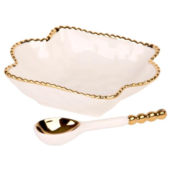 Home Essentials 6.75in. White & Gold Taper Square Bowl with Spoon