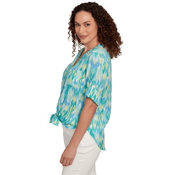 Womens Ruby Rd. Paradise Cove Ikat Button Tie Front Blouse