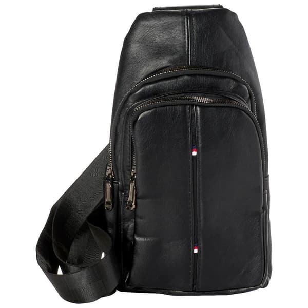 Mens Pleather Double Zip Sling Bag - Black - image 