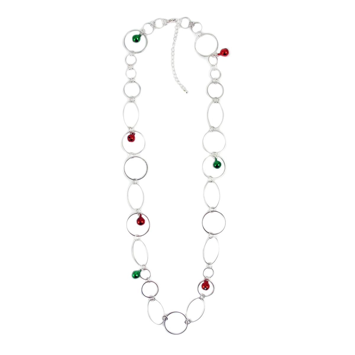 Silver Circle Chain with Jingle Bells Long Necklace