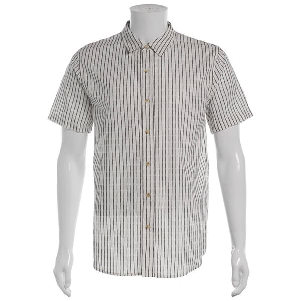 Mens Natural Blue by Visitor Mini Stripe Button Down Shirt -White