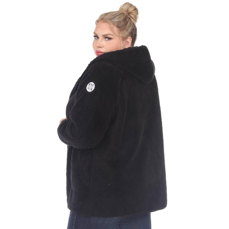 Plus Size White Mark Plush Hooded Cardigan With Pockets