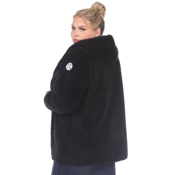 Plus Size White Mark Plush Hooded Cardigan With Pockets