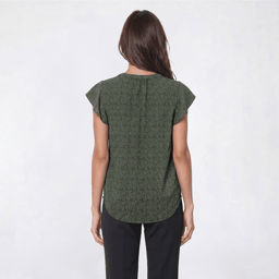 Womens Adrianna Papell Flutter Sleeve Leaf Split Neck Blouse