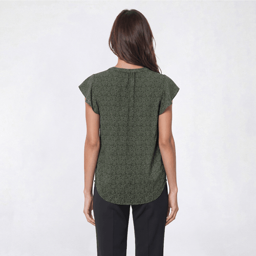 Womens Adrianna Papell Flutter Sleeve Leaf Split Neck Blouse