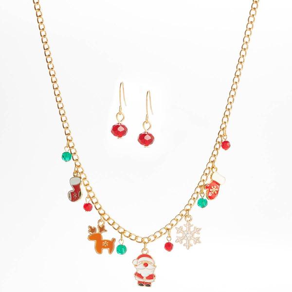 Season Greetings Chain Necklace With Holiday Charms And Earrings - image 