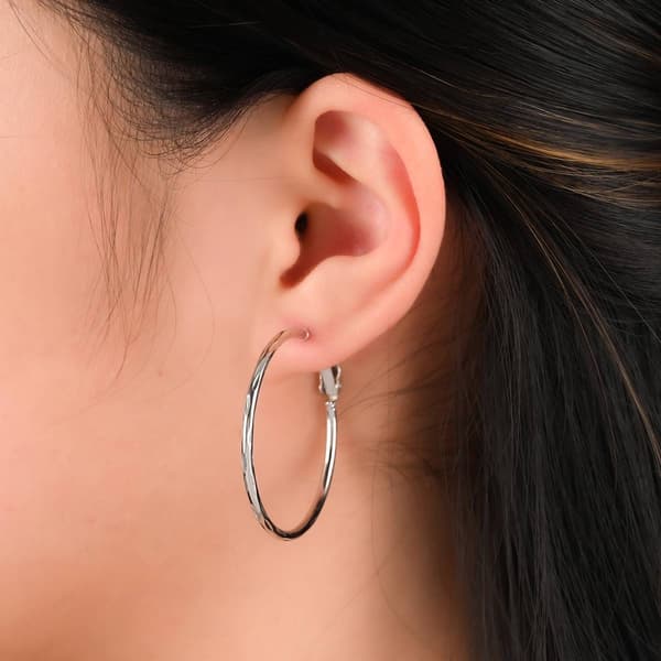 Forever New Sterling Silver Diamond Cut Clutch Hoop Earrings