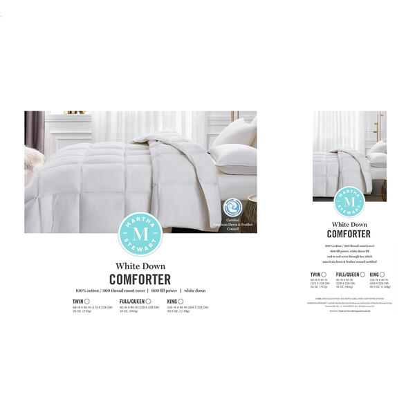 Blue Ridge Martha Stewart 300TC Luxury White Down Comforter