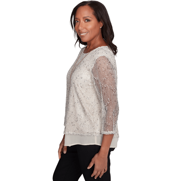 Petite Alfred Dunner Natural Instinct Popcorn Mesh Blouse