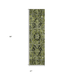 HomeRoots Green Oriental Non-Skid Indoor/Outdoor Runner Rug