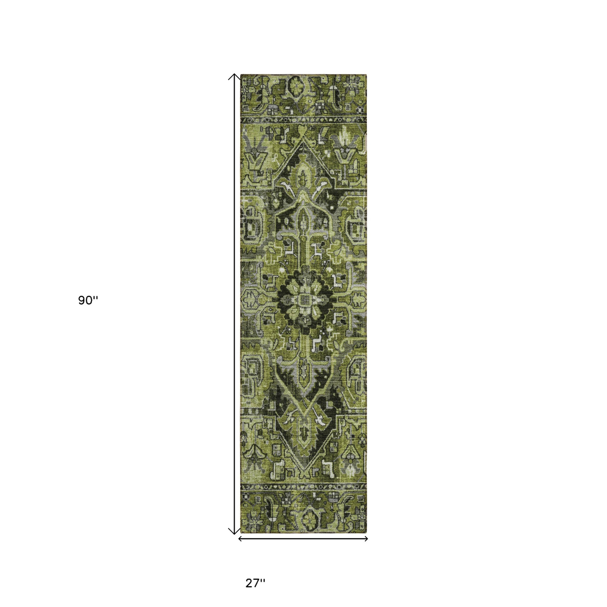 HomeRoots Green Oriental Non-Skid Indoor/Outdoor Runner Rug