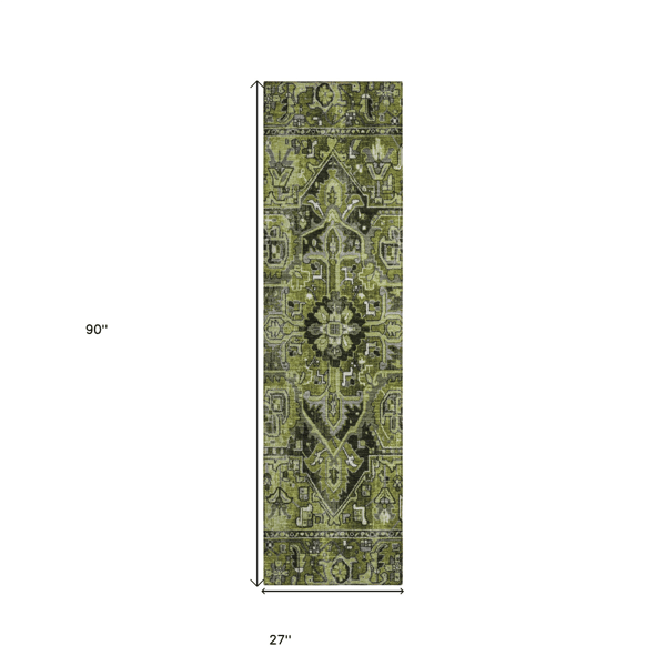 HomeRoots Green Oriental Non-Skid Indoor/Outdoor Runner Rug