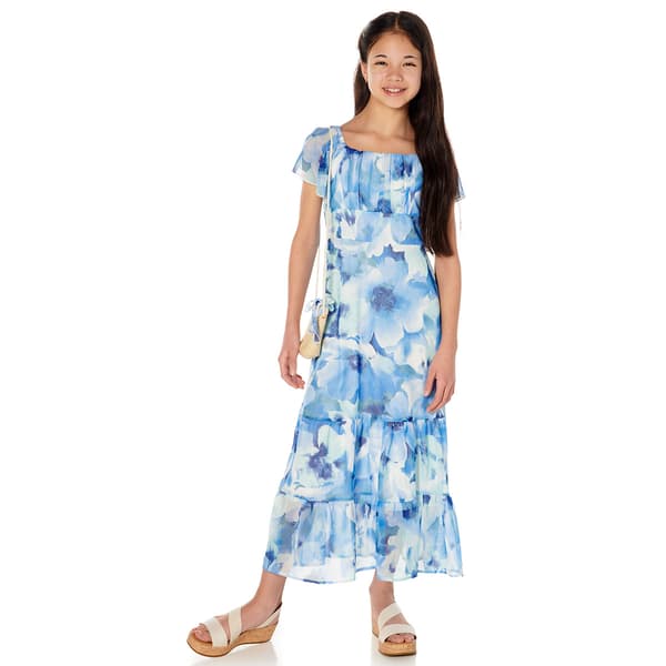 Girls (7-16) Speechless Short Sleeve Floral Maxi Dress with Bag