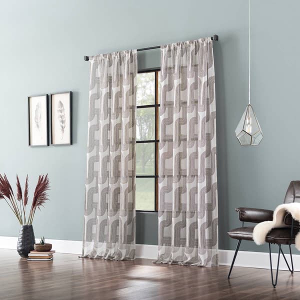 Colossal Modern Print Slub Rod Pocket Sheer Curtains