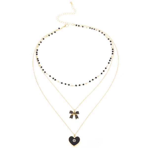 Ashley Gold-Tone & Black Layered Pendant Necklace - image 