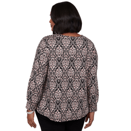 Plus Size Emaline Soiree Long Sleeve Damask Blouse