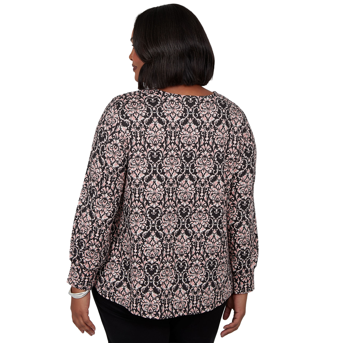 Plus Size Emaline Soiree Long Sleeve Damask Blouse