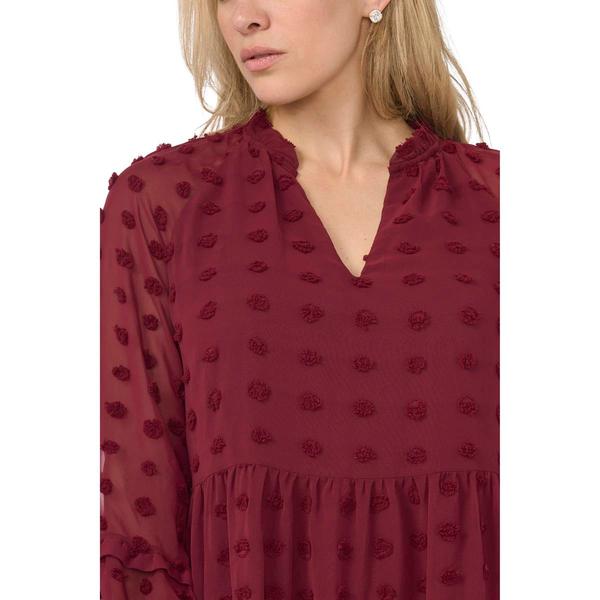 Petite MSK Long Sleeve Clip Dot Tier A-Line Dress
