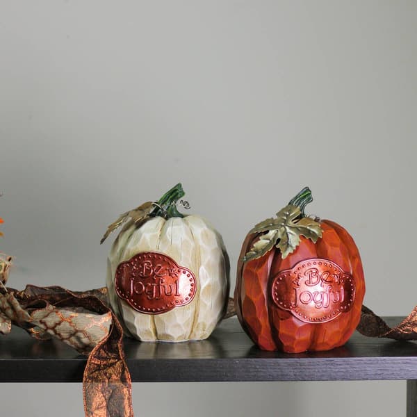 Northlight Seasonal Autumn Harvest "Be Joyful" Pumpkin Figurines