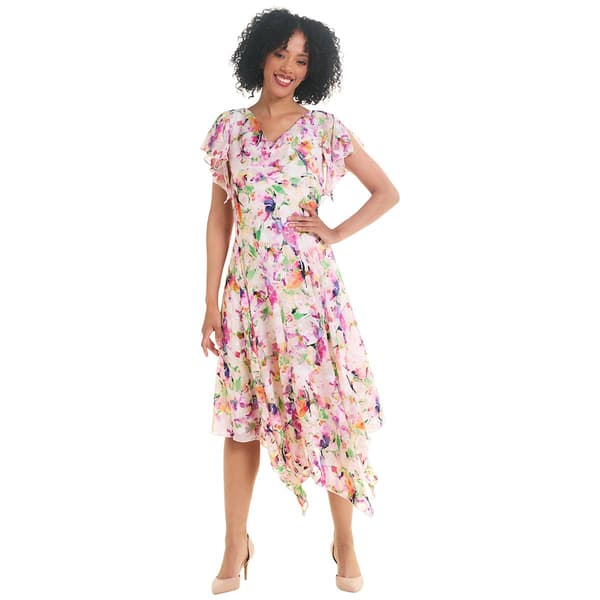 Womens Robbie Bee Short Sleeve Chiffon Drape Neck Dress - image 