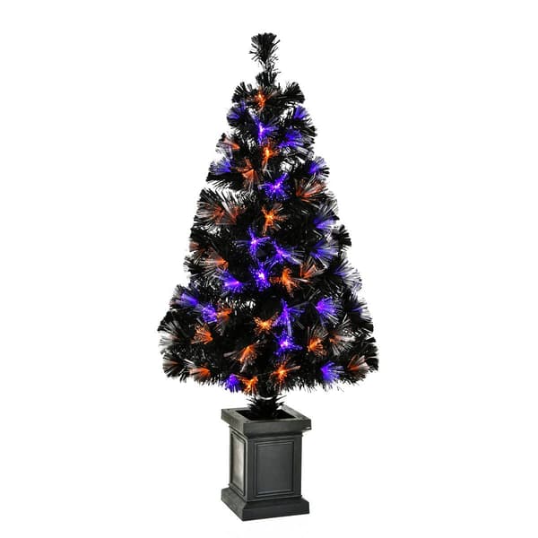 National Tree 4ft. Halloween Black Fiber Optic Entrance Tree
