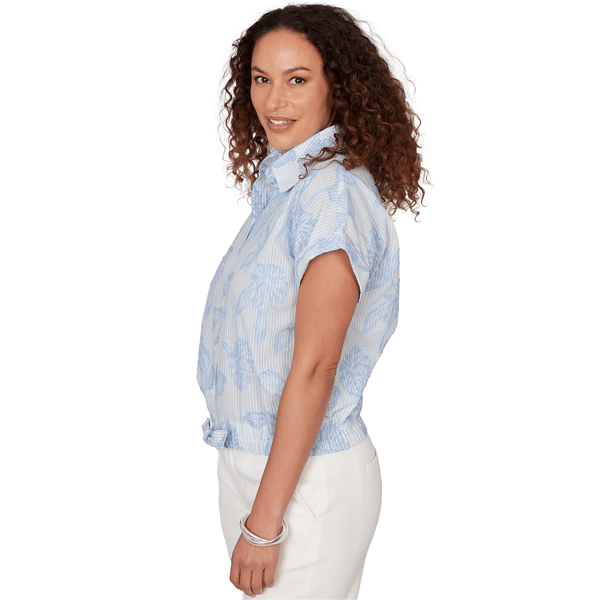 Petite Skye’s the Limit Sunny Blue Skies Floral Stripe Blouse
