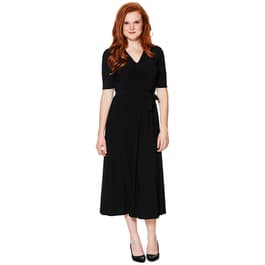 Plus Size MSK Elbow Sleeve V-Neck Solid Midi Belted Dress