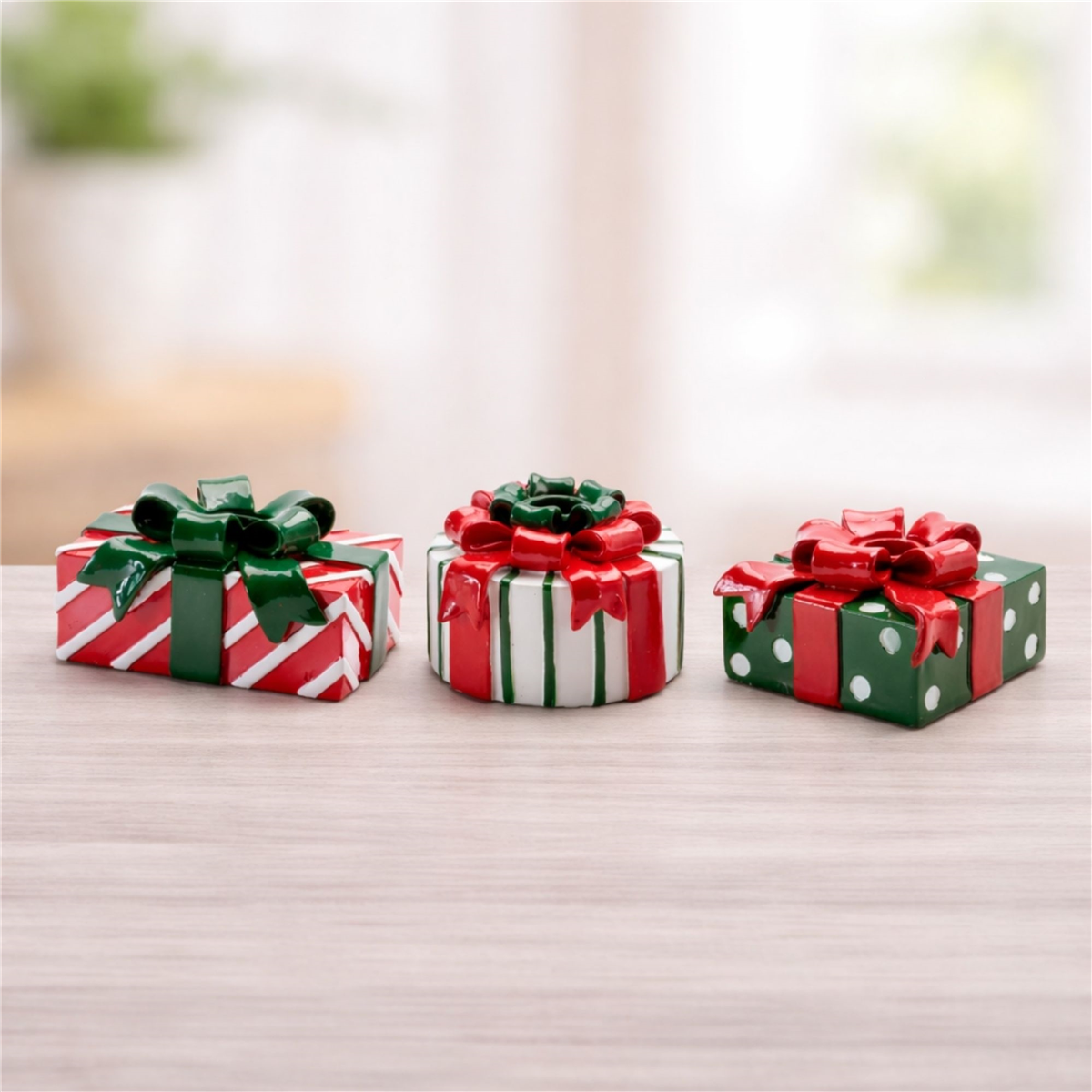 Melrose Holiday Present with Taper Candle Holder - Set of 3