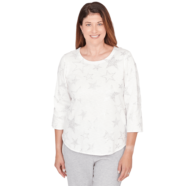 Womens Alfred Dunner Comfort & Joy Star Print Crew Neck Top