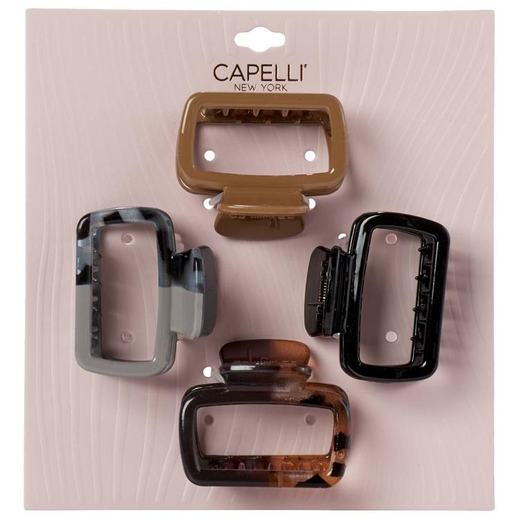 Womens Capelli New York 4pk Hollow Rectangle Claw Clips