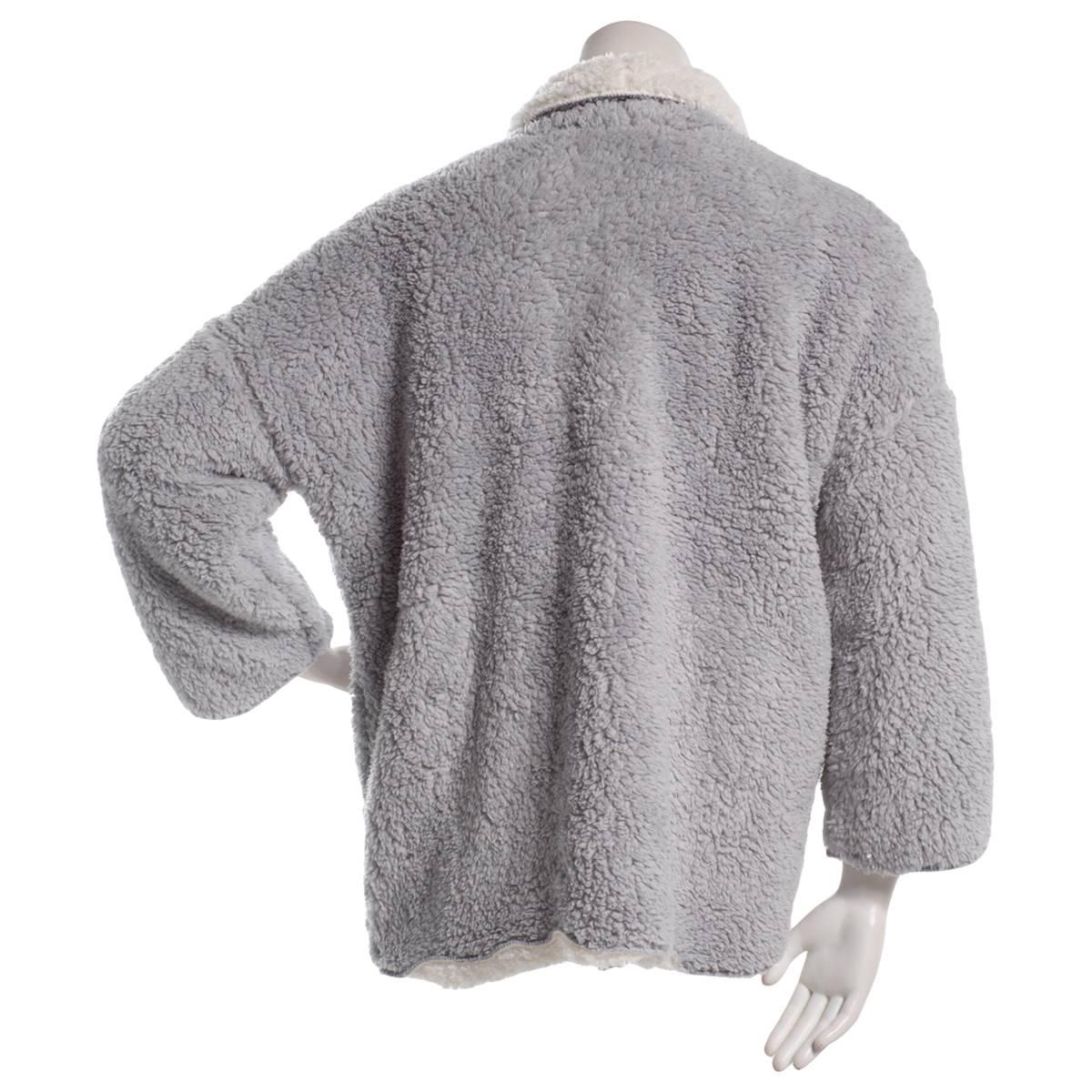 Womens Loungees Long Sleeve Grey Reversible Sherpa Bed Jacket