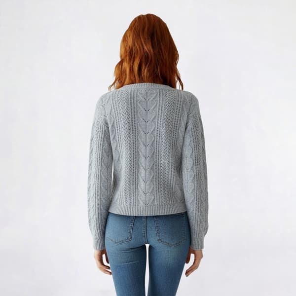 Juniors Pink Rose Cloud Cable Knit Crew Neck Button Cardigan