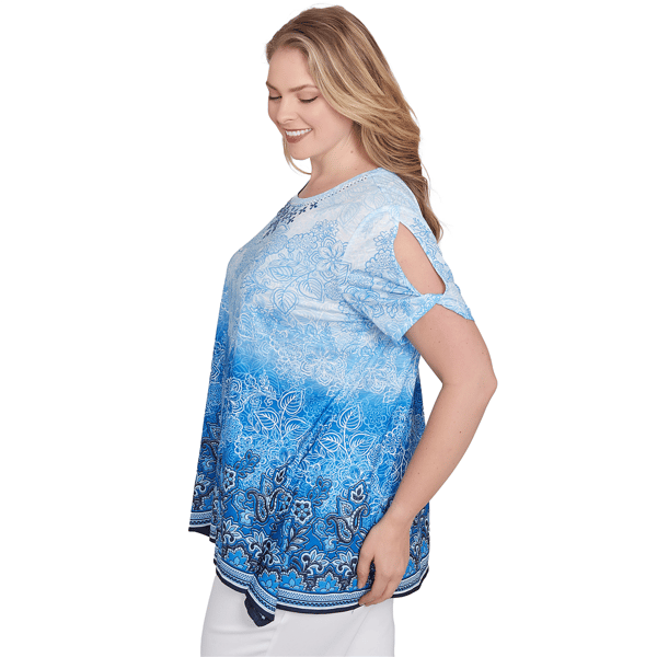 Plus Size Ruby Rd. Tinted Tides Crystal Ombre Cold Shoulder Tee