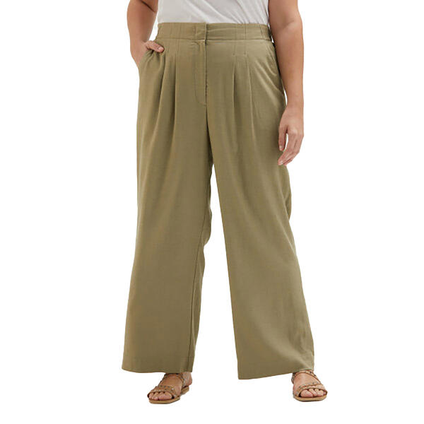 Plus Size Ella Rafaella&#40;R&#41; Linen Blend Pleated Wide Casual Pants - image 