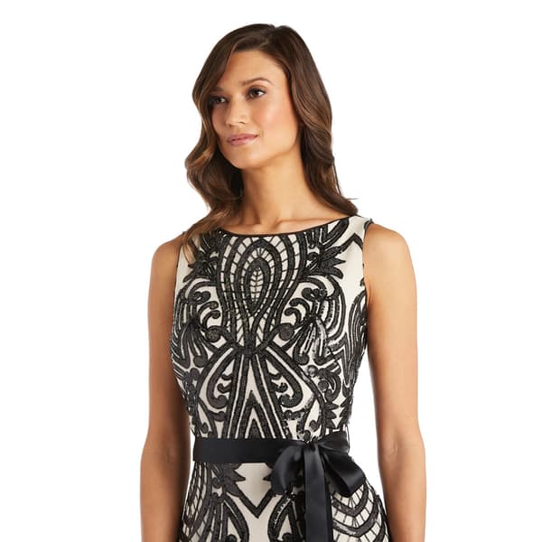 Womens R&M Richards Maxi Embellished Sequin Gown w/ Sash